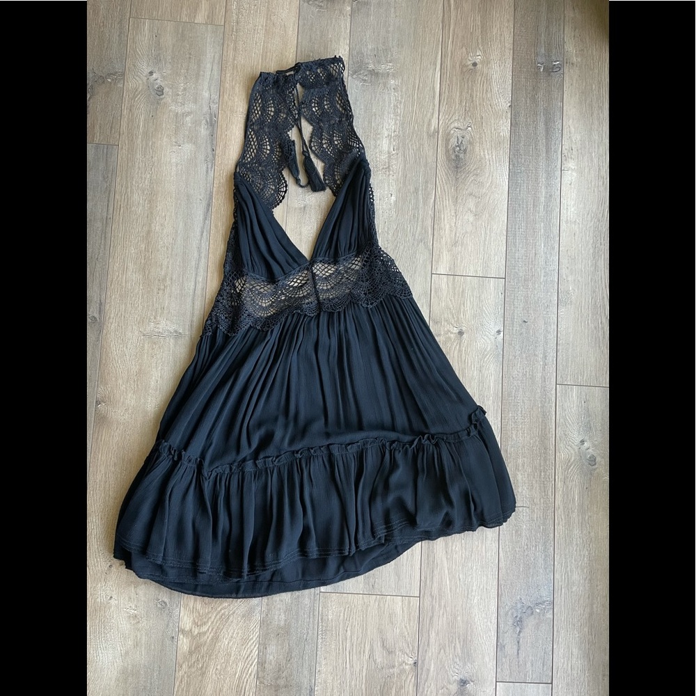 Crepe and Lace black summer dress